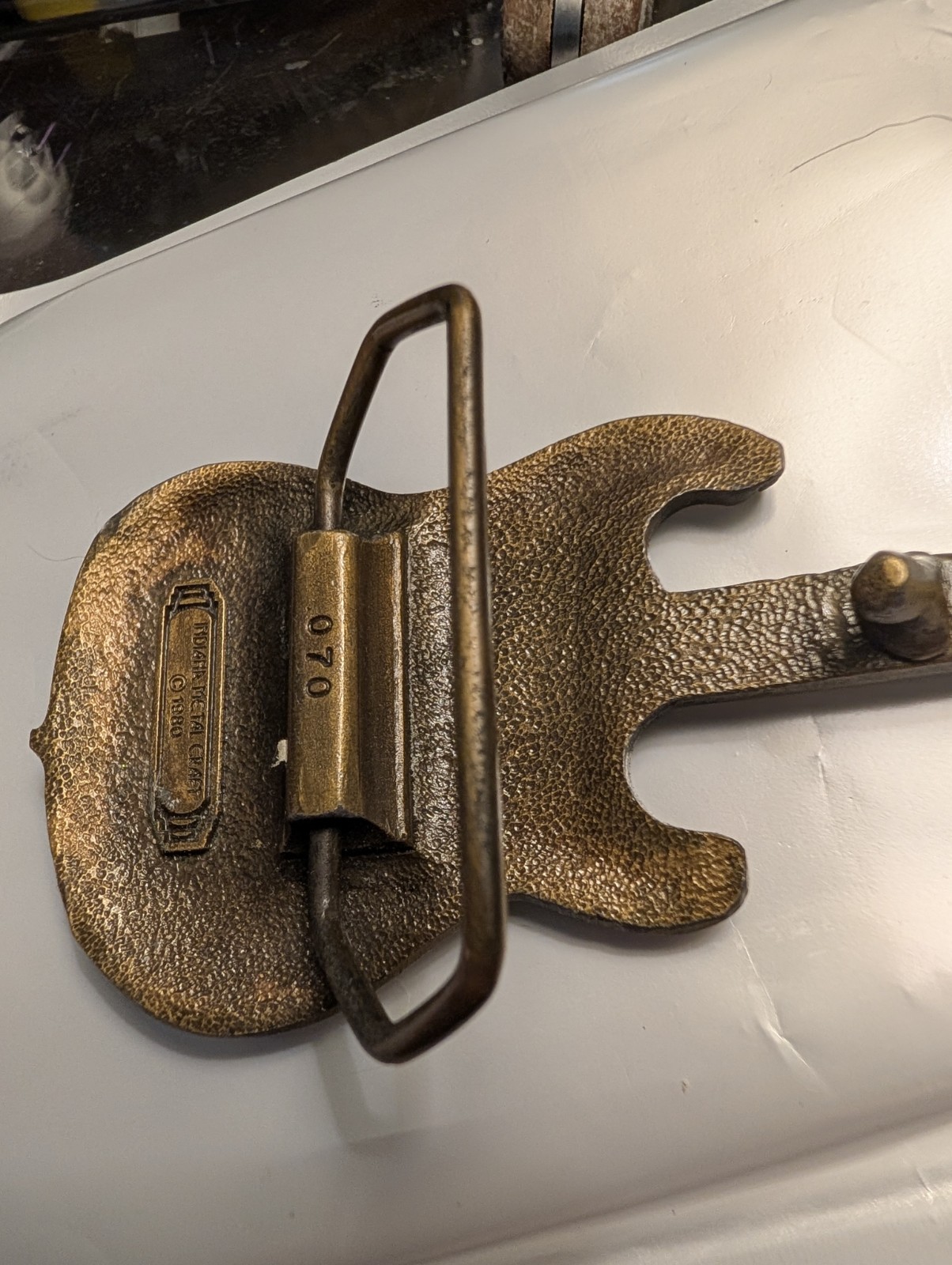 Gold Tone Solid Brass Antique Guitar Music Novelty Metal Belt Buckle 1980