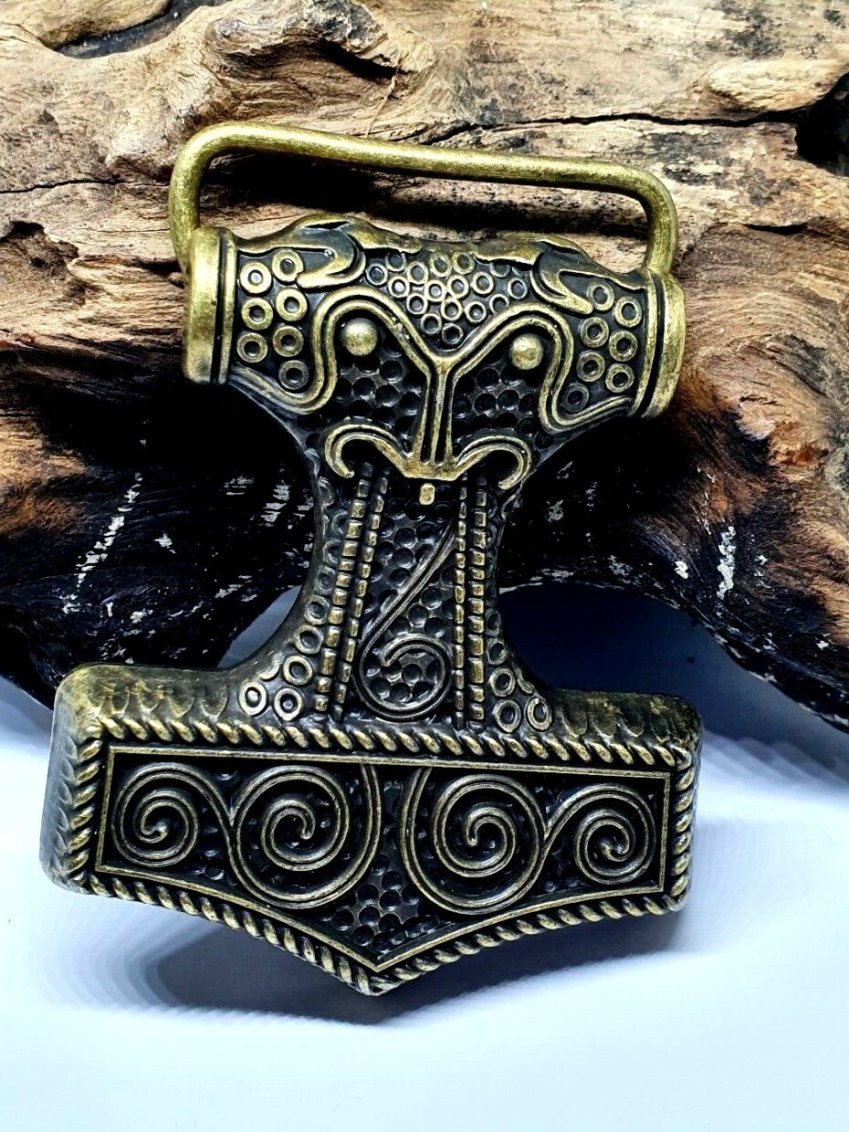 Belt Buckle Thor&rsquo;s Hammer Viking Celtic Raven Skane Metal Bronzed Buckle Only