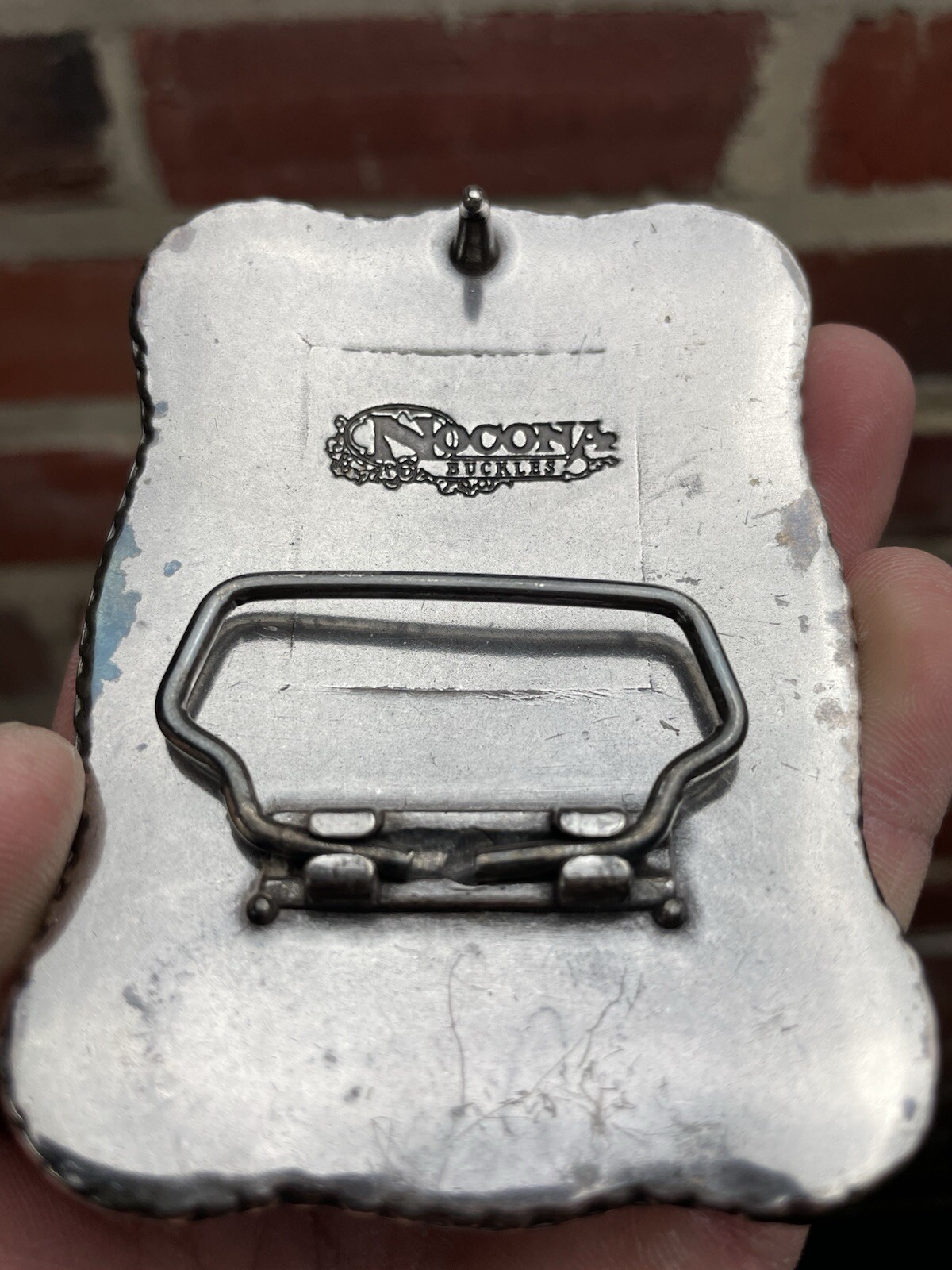 Nocona Long Horn Steer Head Rope Border Engraved Floral Pattern Western Buckle