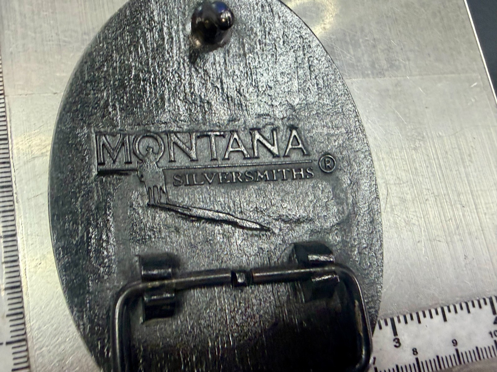 Initial Block Letter T Montana Silversmiths RARE Grey & Black Color Belt Buckle