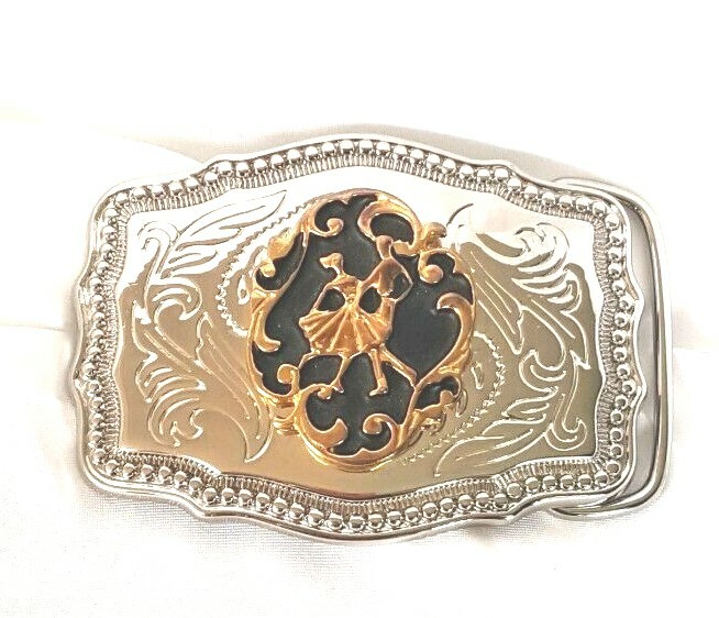 Belt Buckle Dancing Couple Made in the USA Embossed Black/Silver/Gold tone