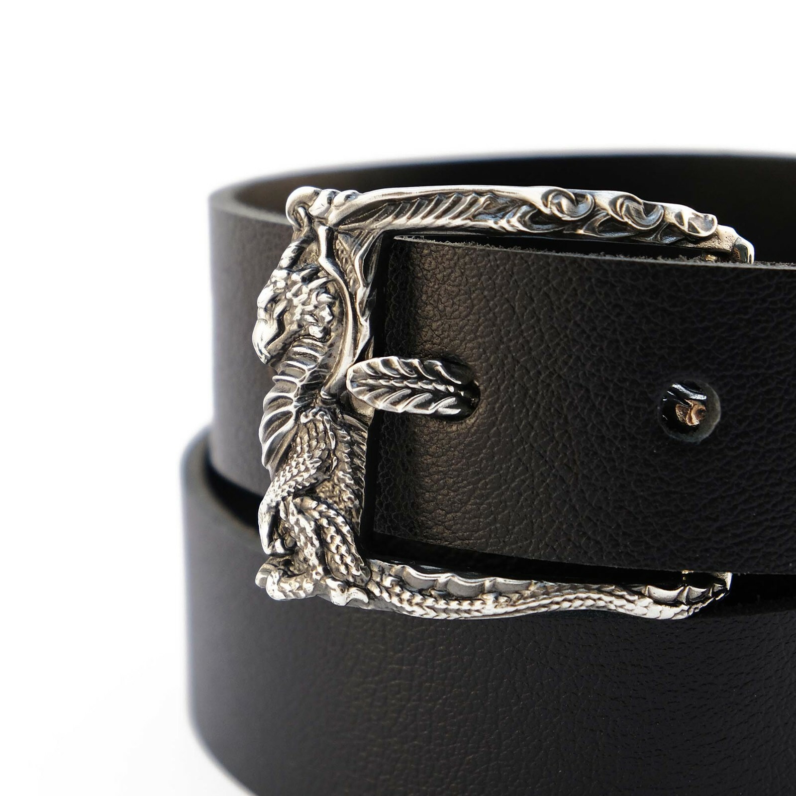 German silver belt buckle « Smaug dragon », handmade pin type german silver buckle