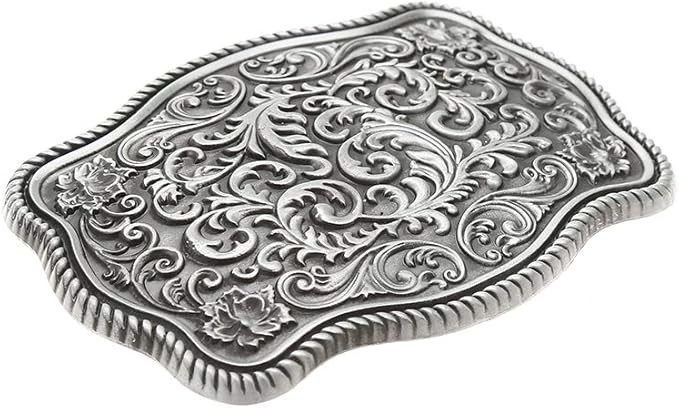 Western Cowboy Belt Buckles Men Vintage Novelty Large Handmade Silver Floral