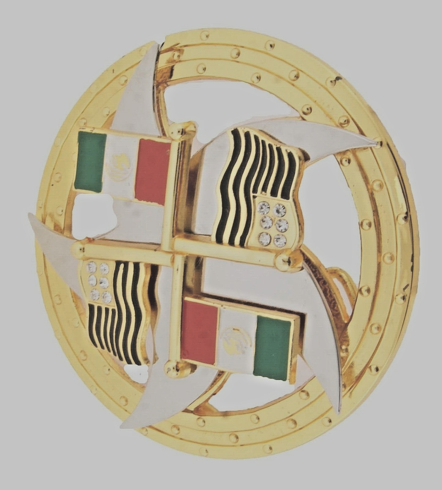 Mexico & USA Flags Belt Buckle Vintage Spinners Mexican Rodeo Women Men Western