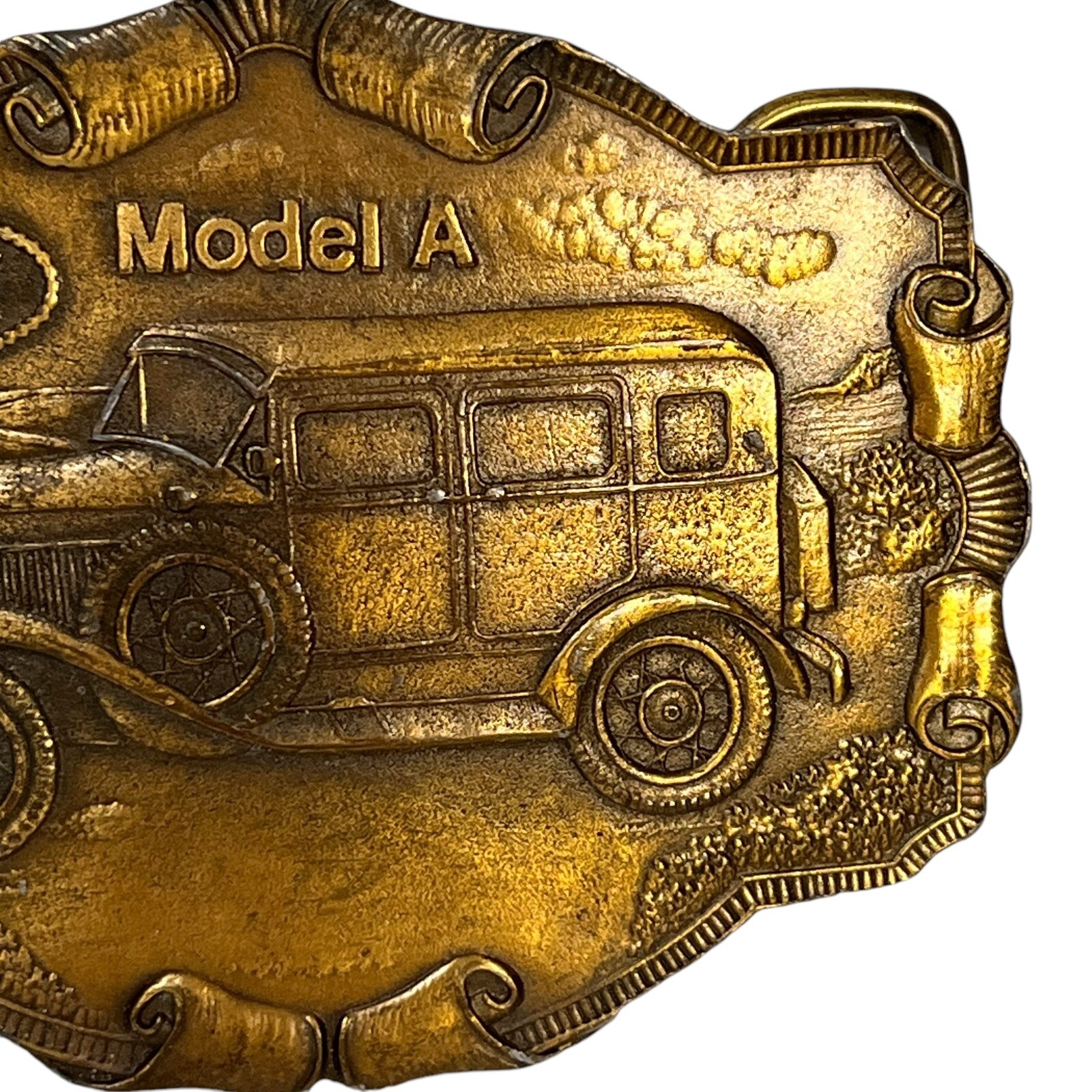 Vintage Ford Model A Car Brass Belt Buckle Scrolls Transportation