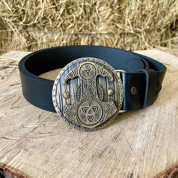 Mens Belt Buckle « Thor&rsquo;s Hammer » Solid Handmade Brass Buckle Vintage Viking
