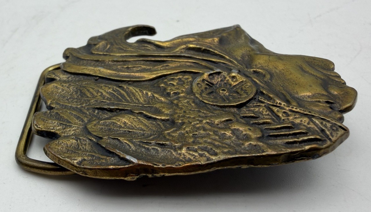 Vintage 70s Belt Buckle CHIEF Native American INDIAN HEAD Cowboy Western Brass