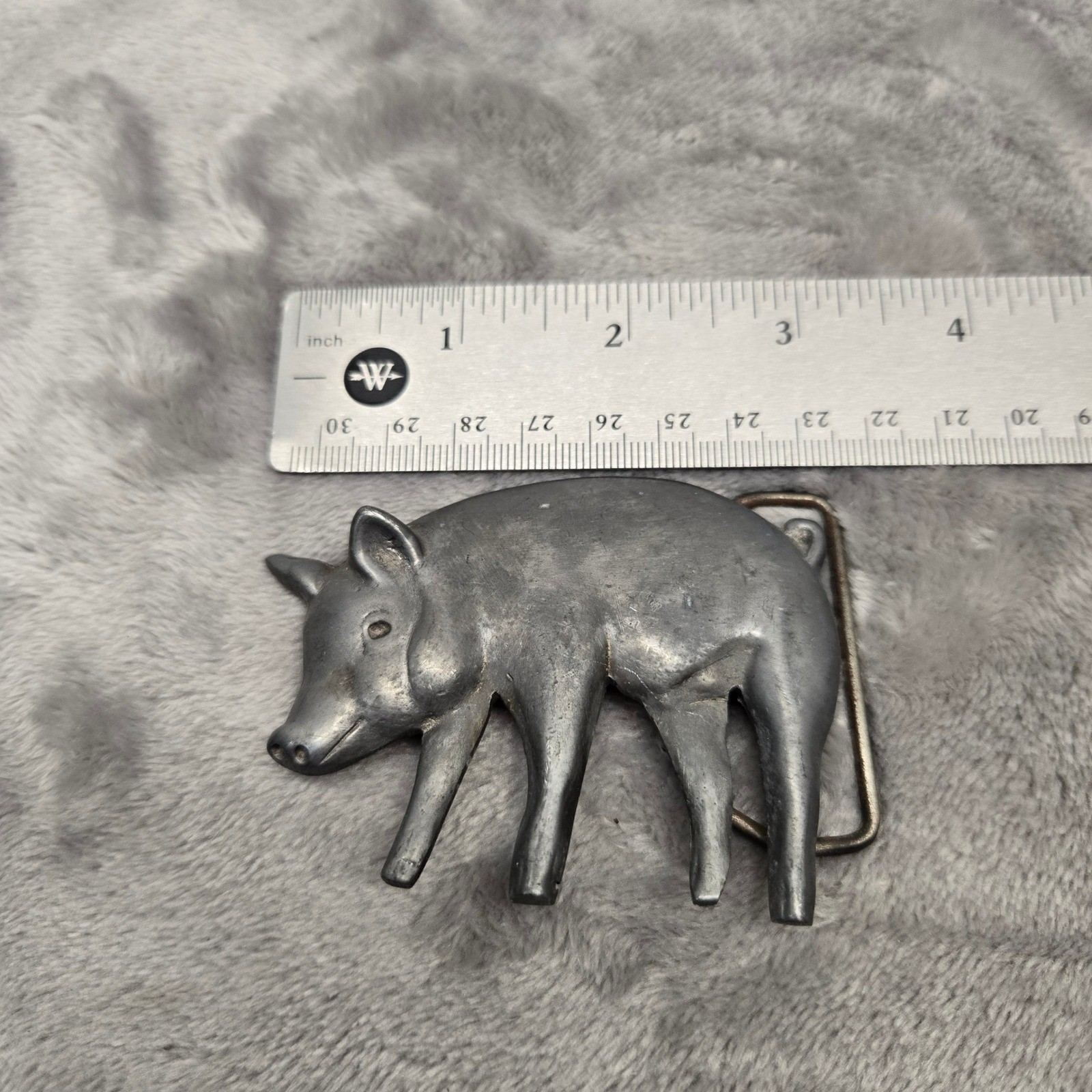 Vintage Ecological Chemical Co Pig Belt Buckle Pewter Tone Animal Freeport NY