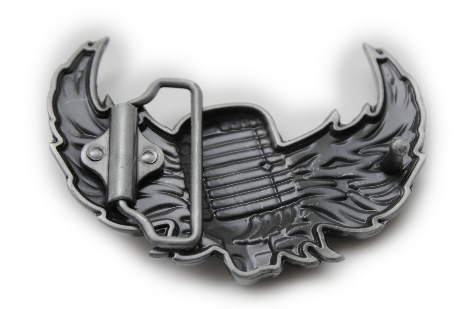 Men Women Silver Buckle Western Hip Hop Radio Music Microphone Fire Wings Rocker