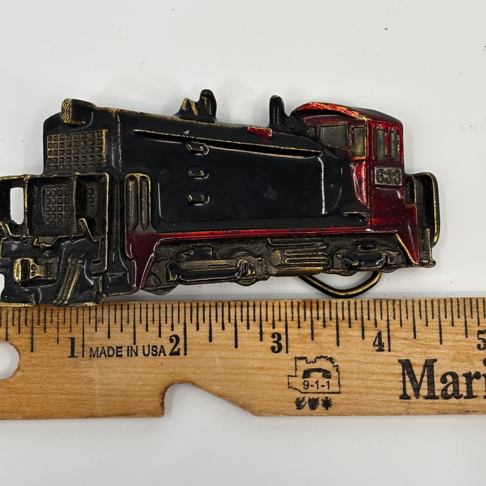 The Great American Buckle Co Belt Buckle Mens Black Red Train Engine 1980 USA