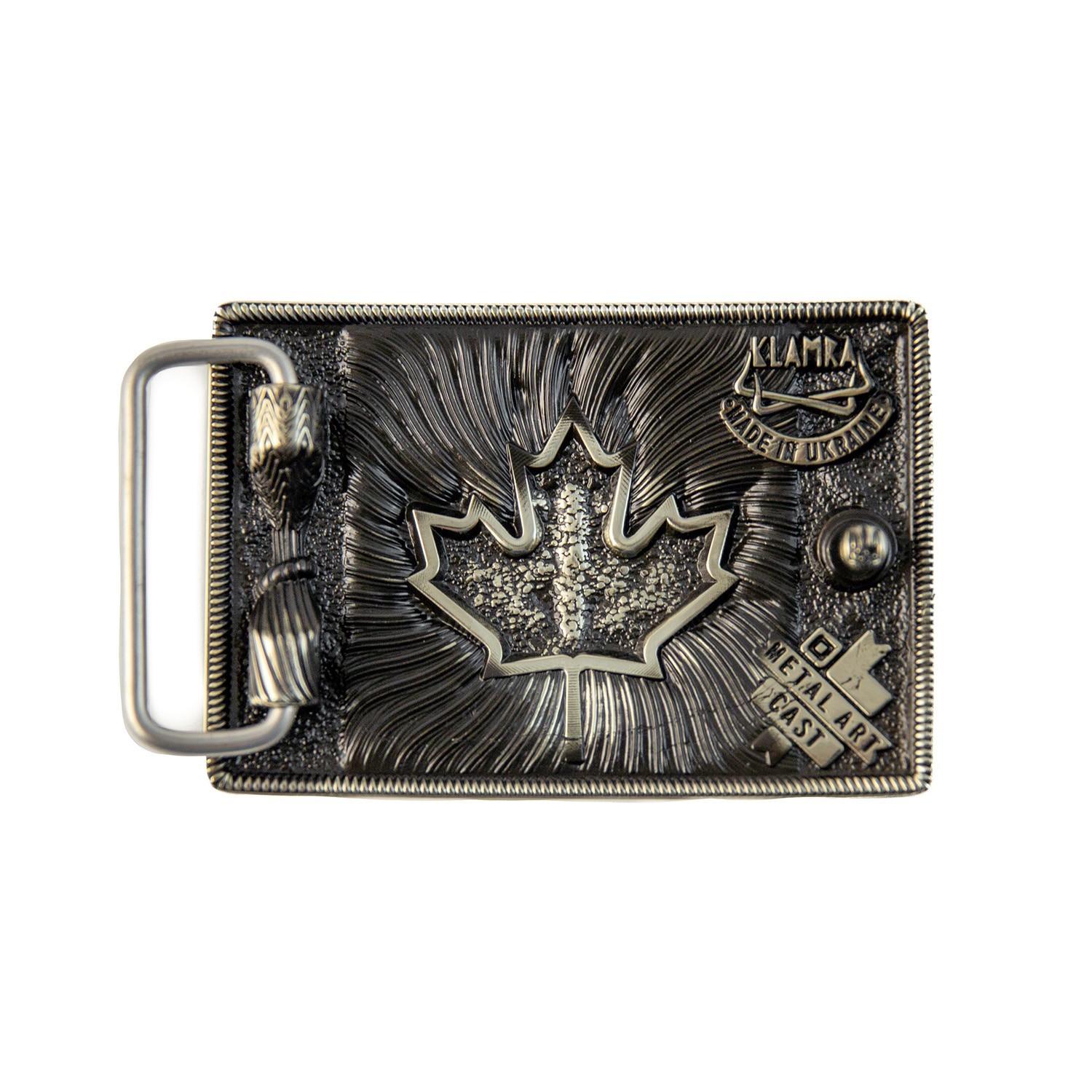 German silver buckle Maple leaf trident, Canadian maple leaf, Ukrainian trident