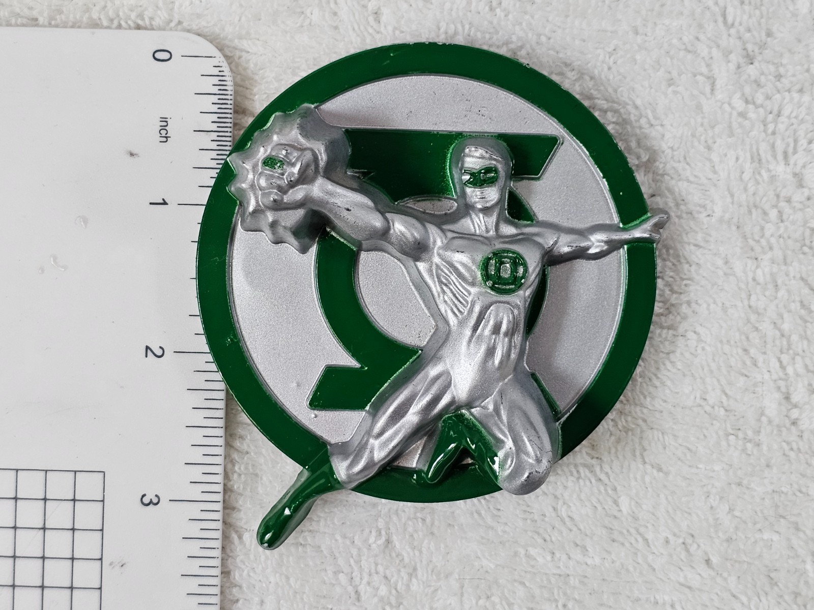 Green Lantern Metal Belt Buckle Silver Toned Green Enamel Superhero 3&Prime;