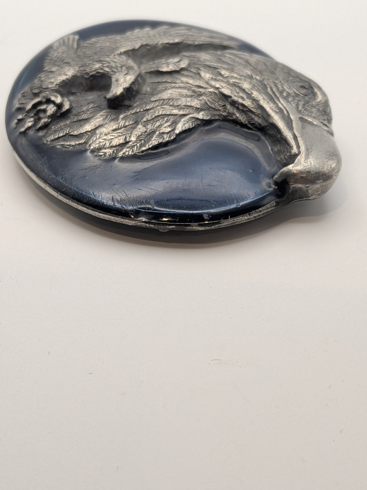 Vtg Eagle Blue Enamel Inlay Belt Buckle Pewter 3D Design Siskiyou 1990