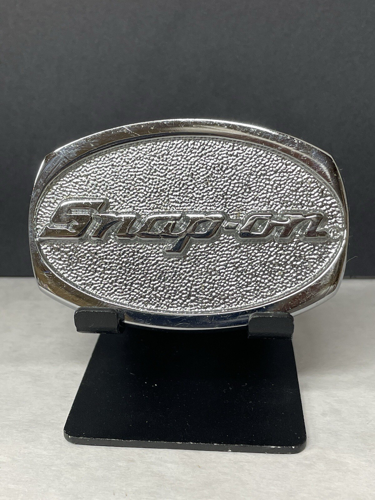Snap-on Tools Belt Buckle Chrome on Solid Brass SPP-509 Made USA 3.25&Prime; x 2.25&Prime;