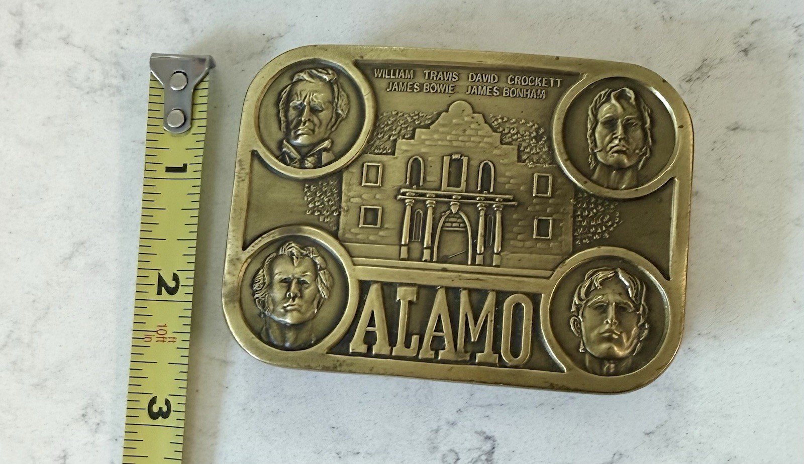Vintage 1985 Four Heroes Of Alamo Brass Belt Buckle Limited Edition NWOB RARE