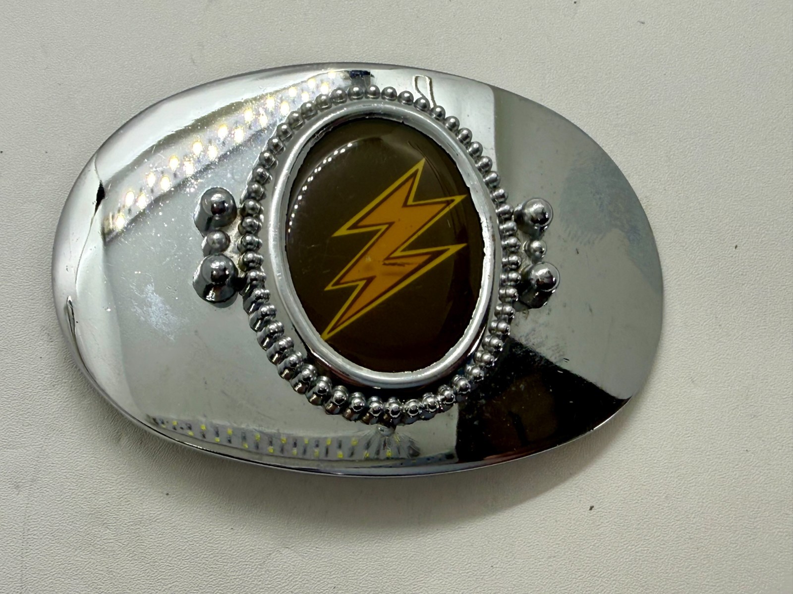 Lightning Bolt Strike Electric Shock Flash Cabochon On Reflective Belt Buckle