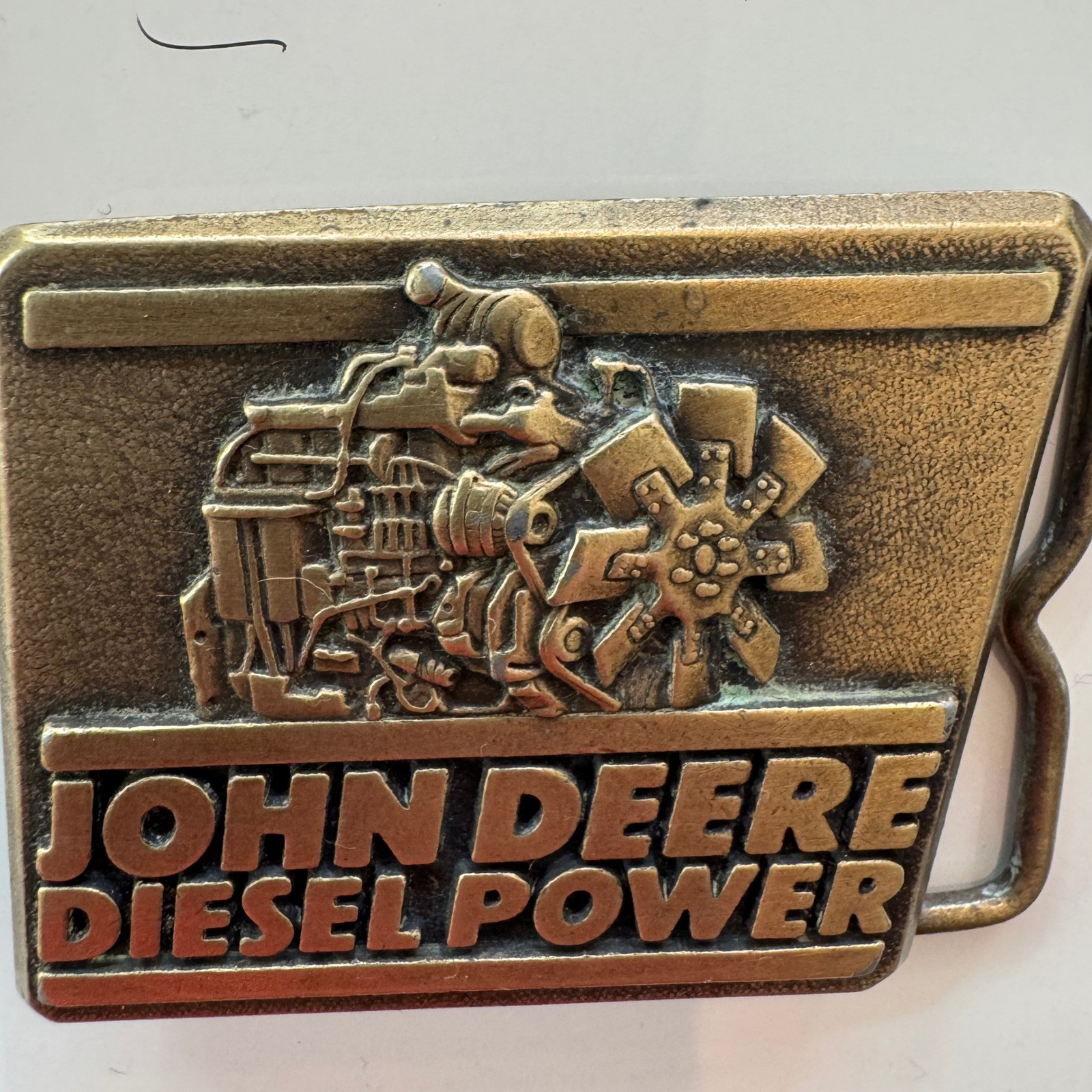 John Deere Diesel Power Belt Buckle Vintage 1989 Engine Tractor Farm Brass