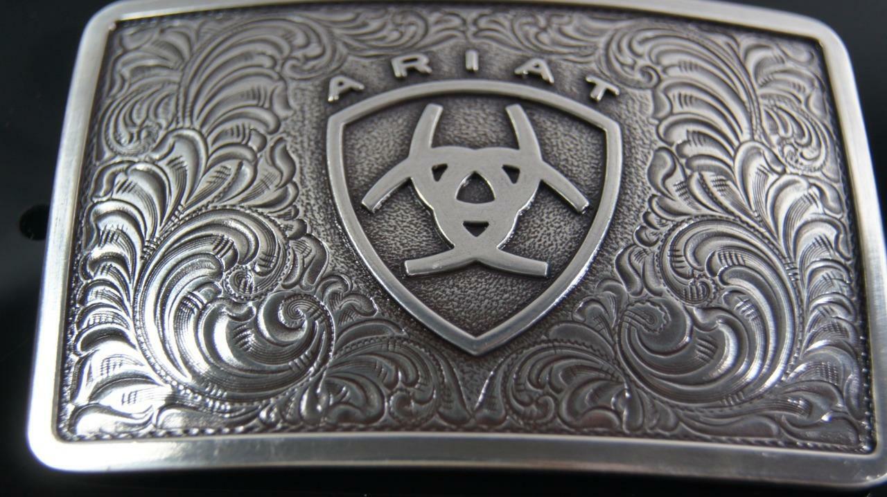 Ariat Western Belt Buckle Filigree Logo Rectangular Silver A37002