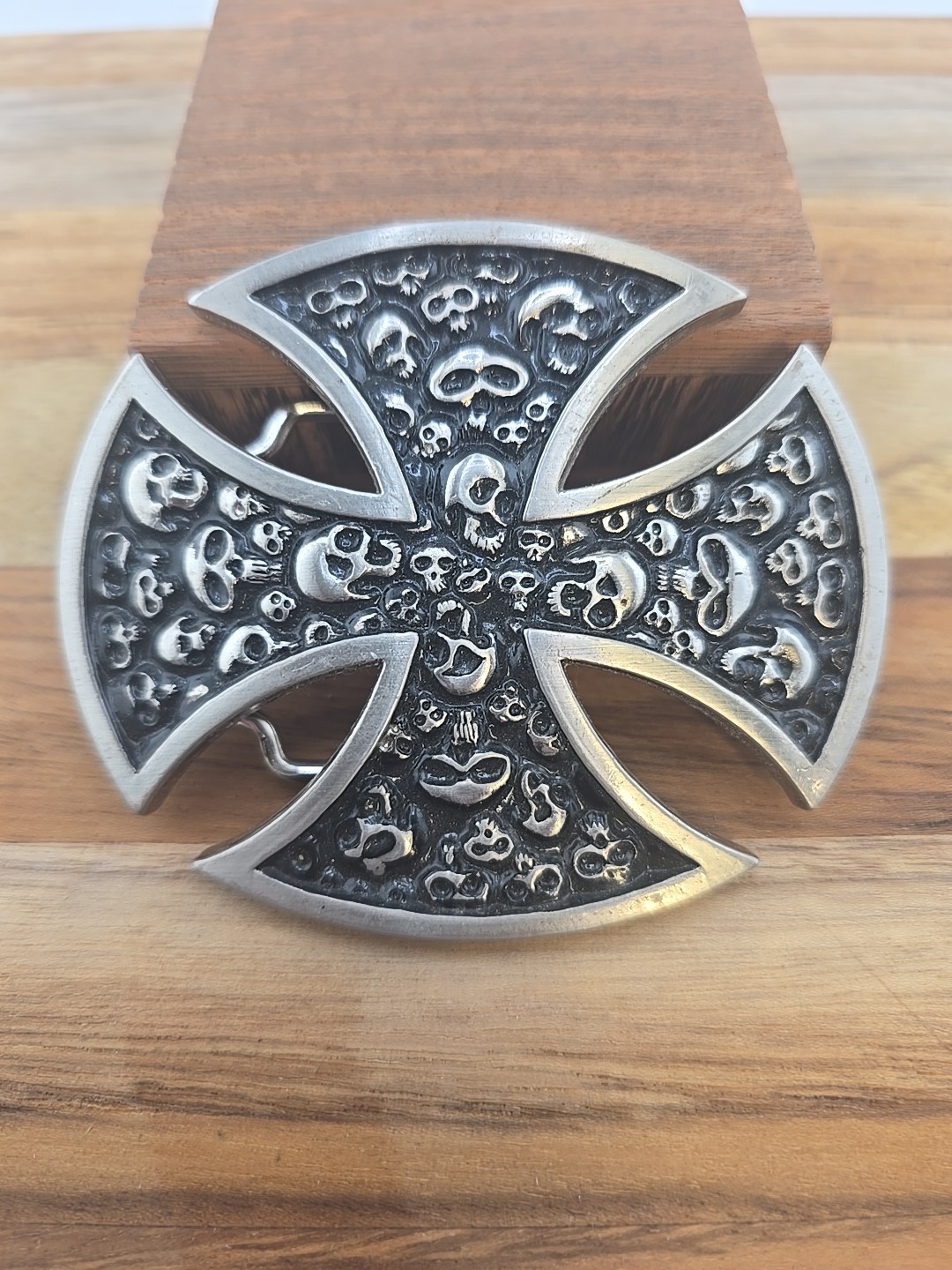 Vintage Anchor Blue Iron Cross Belt Buckle Silver Biker Goth Punk Skulls 3D Y2k