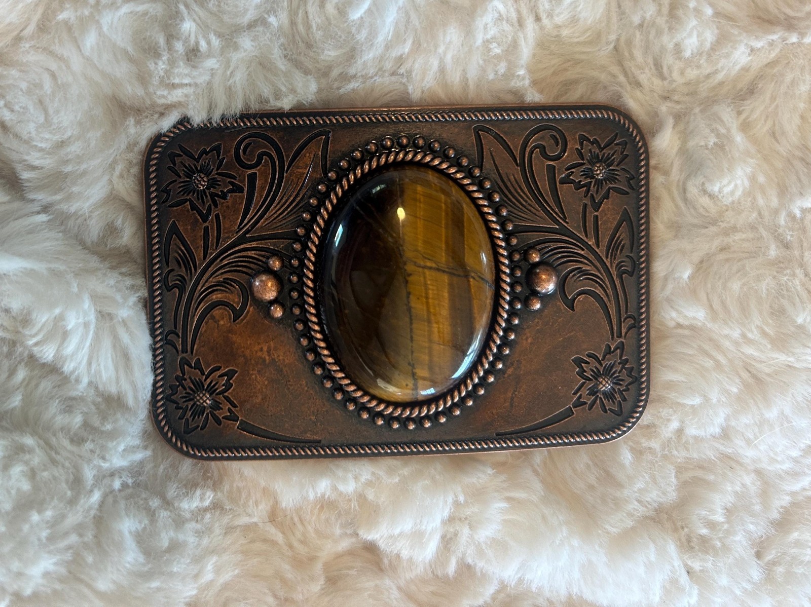 Bronze Tigers Eye Belt Buckle Antique Gold Silver Western Cowboy Style