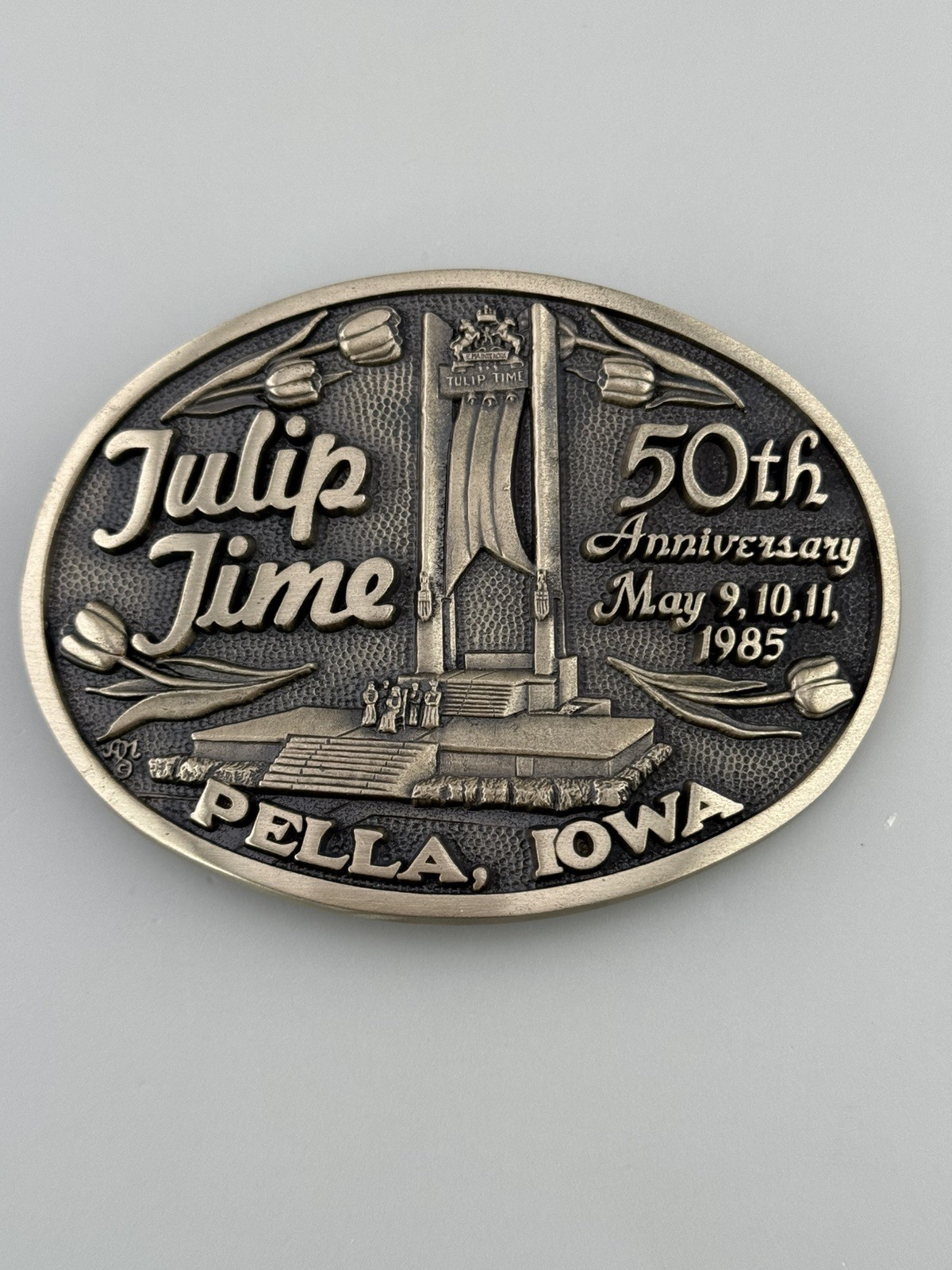 Tulip Time 1985 Iowa 50th Anniversary Solid Brass Belt Buckle Limited Edition