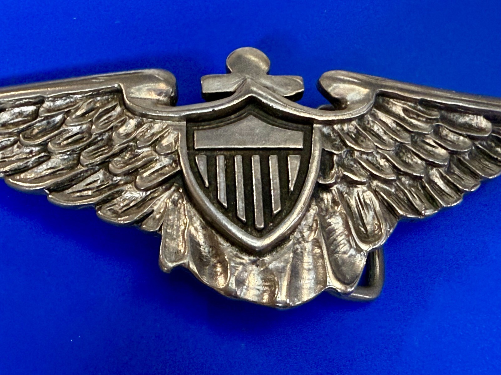 Large Military US Army Air Force? Aviator Badge Pilot Wings Shield Belt Buckle