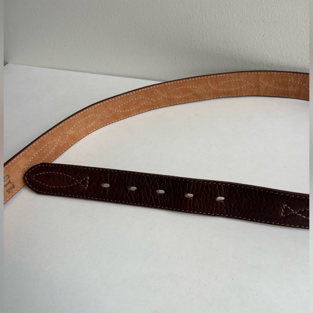 Brown Buffalo Leather Belt Cuero de Búfalo Brass Buckle Size 110 /47.5&Prime; x 1-3/8&Prime;