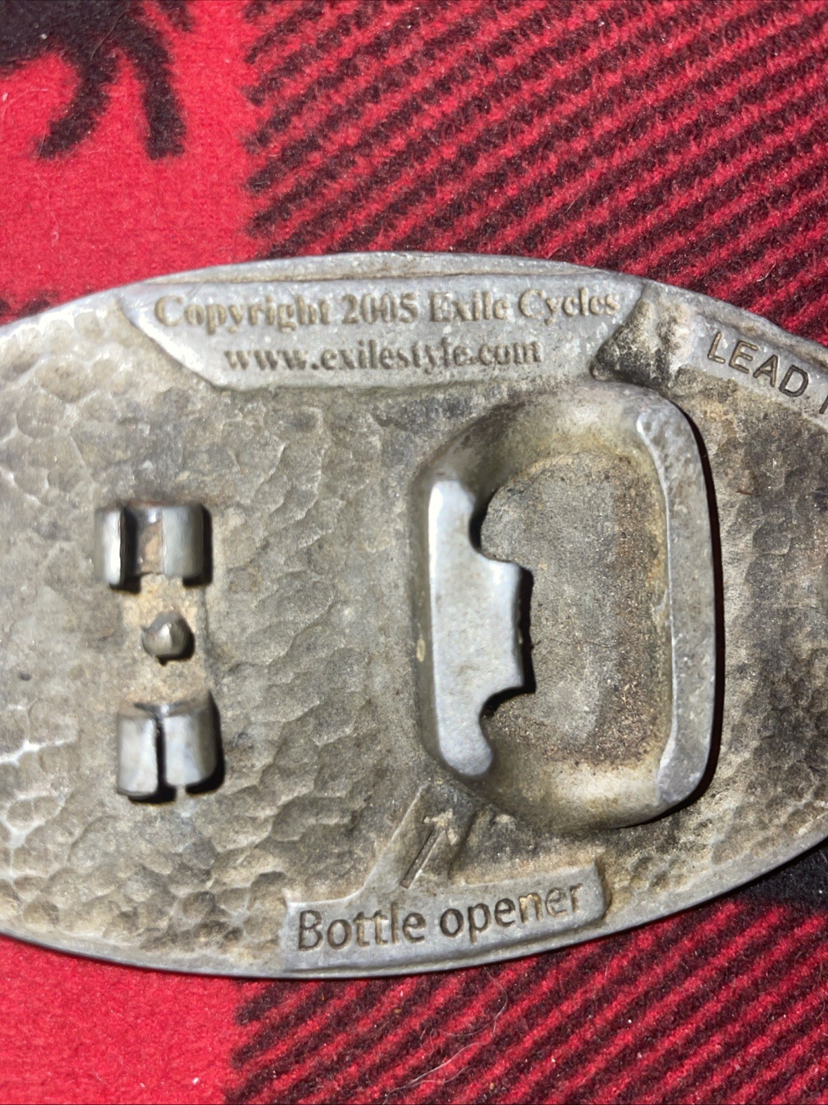 2005 EXILE CYCLES Black Metal Belt Buckle And Bottle Opener 4”