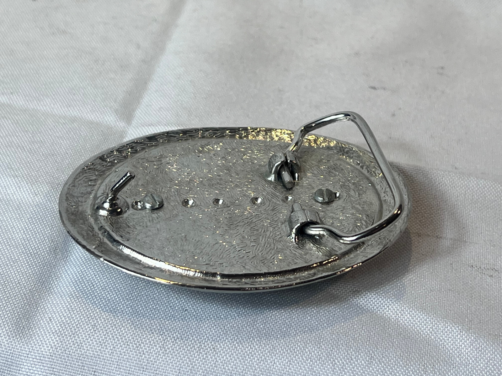 Vtg Western Style Belt Buckle Silvertone And Polished Flat Multicolor Stone