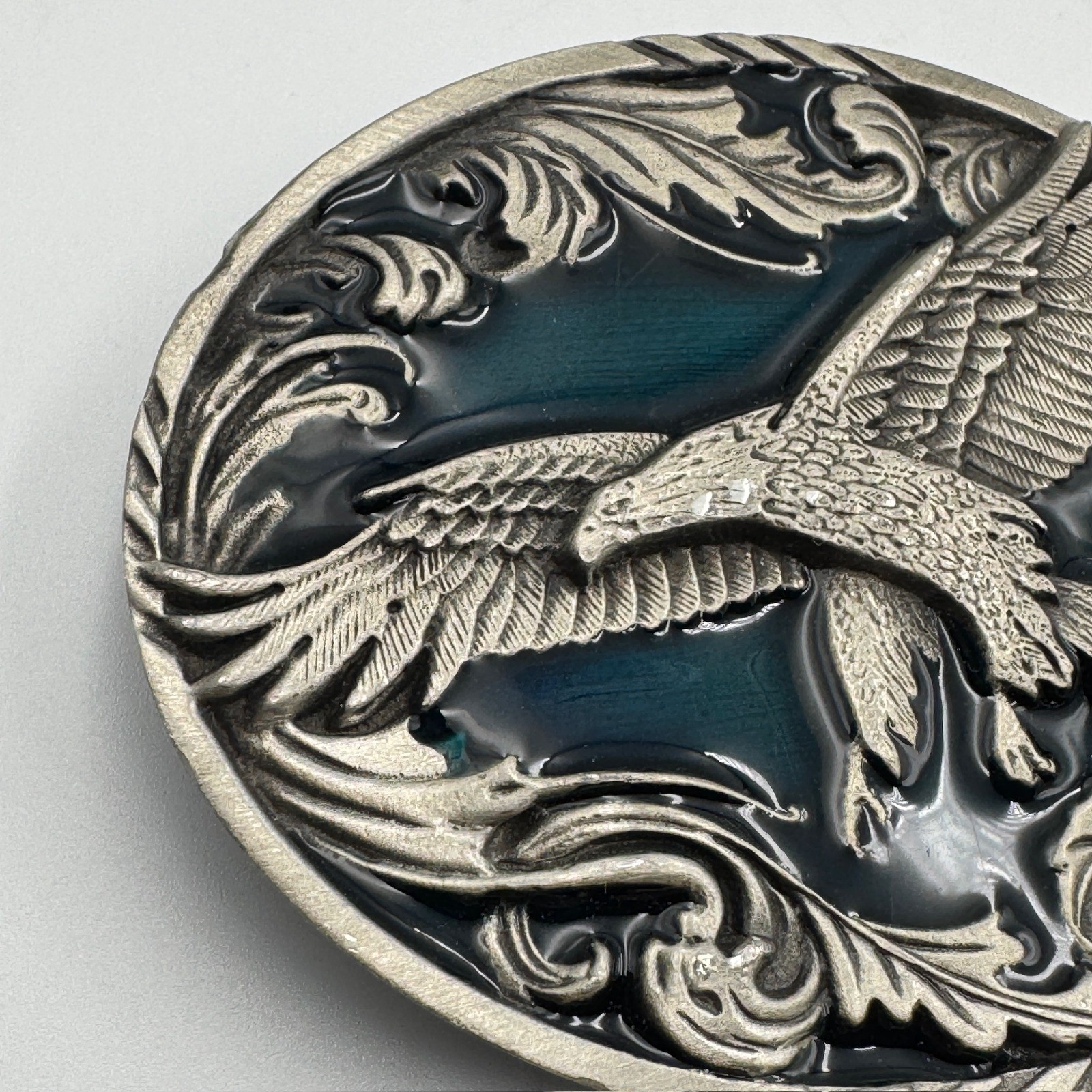 Vintage 1995 Siskiyou Buckle Co Eagle Pewter Belt Buckle Blue Enamel A-2 USA