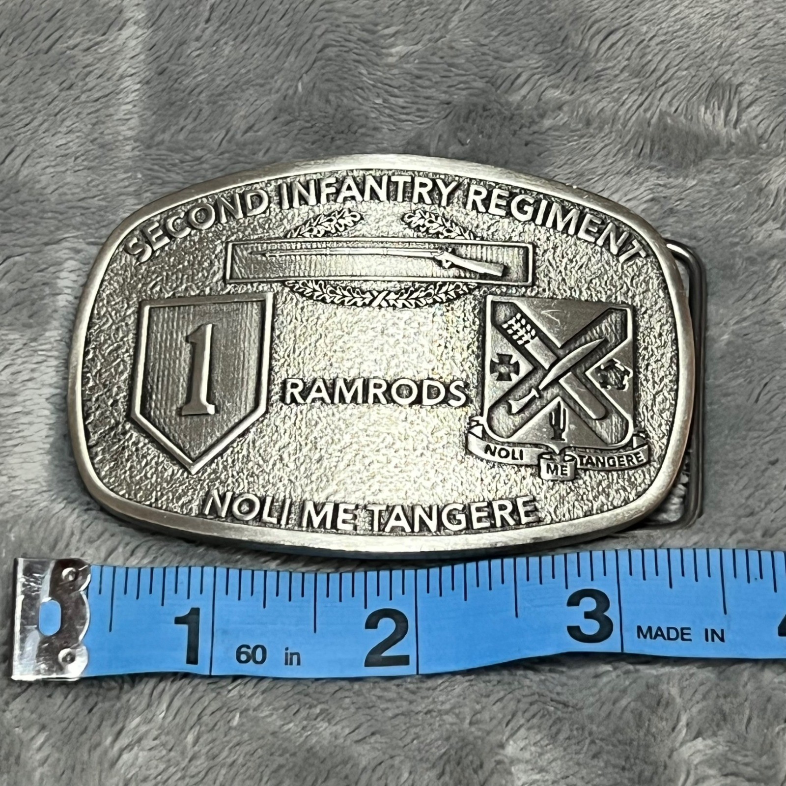 2nd Infantry Regiment Ramrods Belt Buckle Silver Tone 3.5×2.5 Inches Military GI