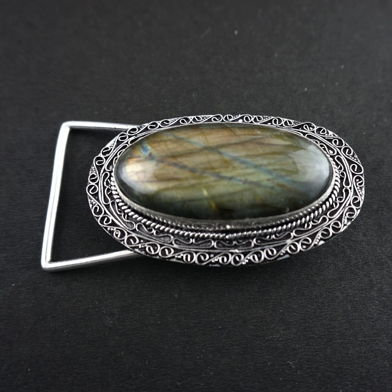 Natural Labradorite Gemstone Handmade 925 Sterling Silver Vintage Belt Buckle