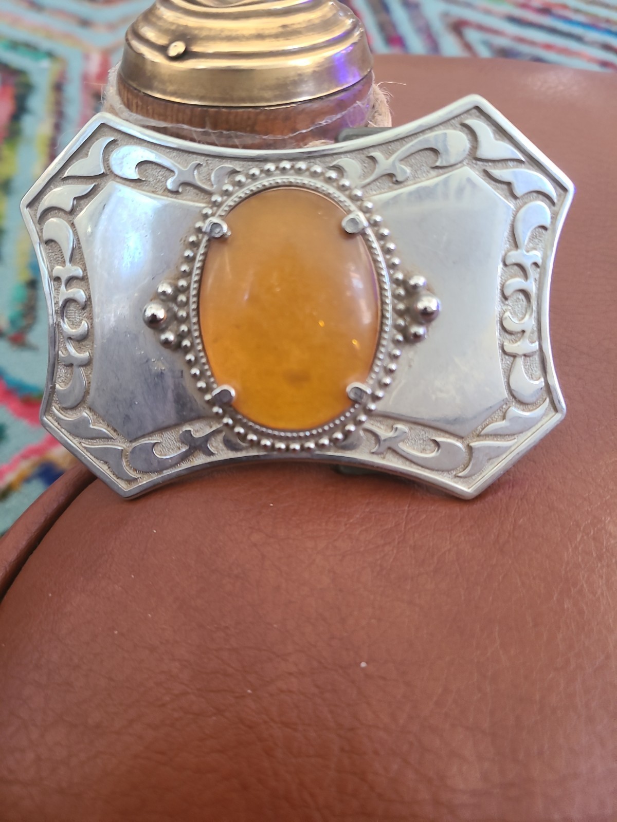 Vintage Beautiful Polished Stone Belt Buckle 4 X 2.5