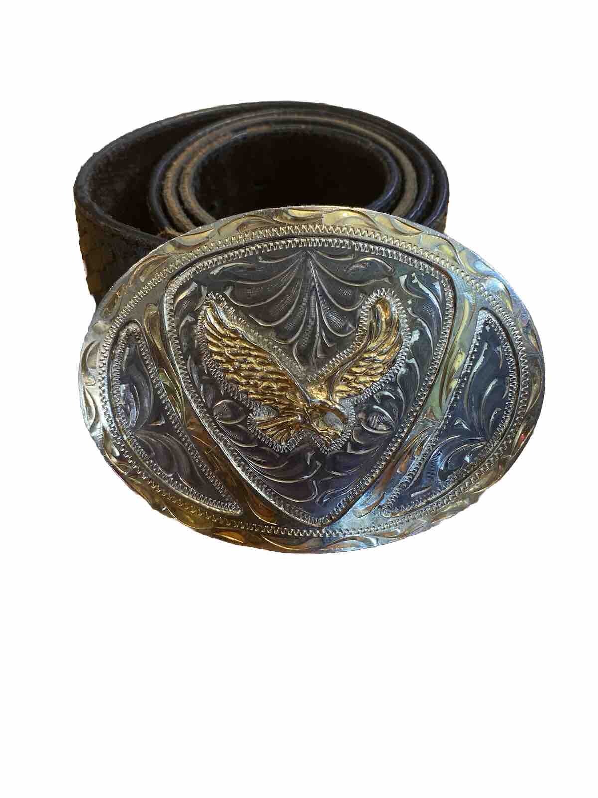 Silver and gold tone eagle belt buckle W made in Mexico— 36’
