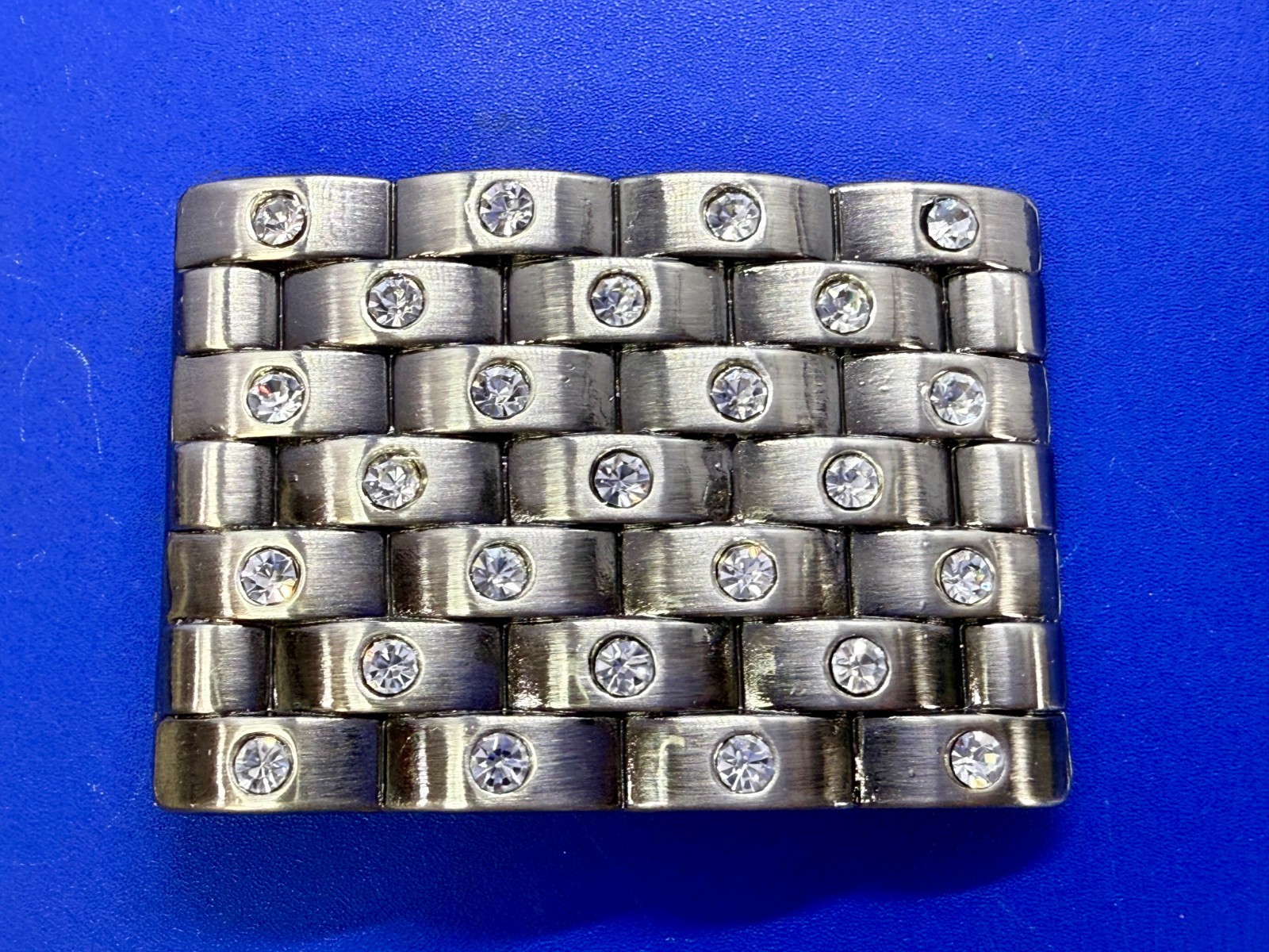 Block Brick Wall Pattern, Clear Rhinestone Accented Bling Jeweled Belt Buckle