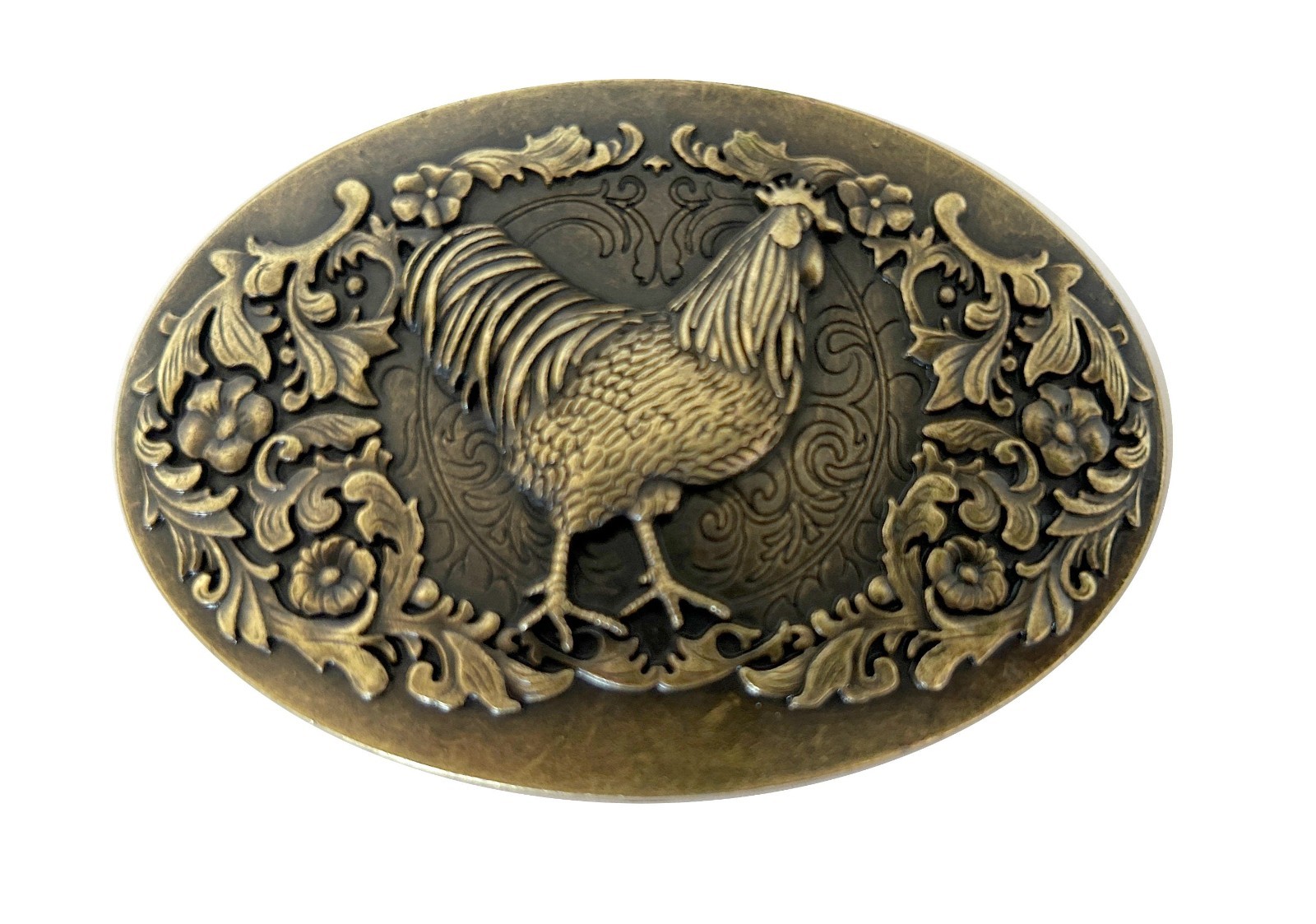 Engraved Rooster Belt Buckle Brass Plated Metal Western Cowboy 1.5 Inch