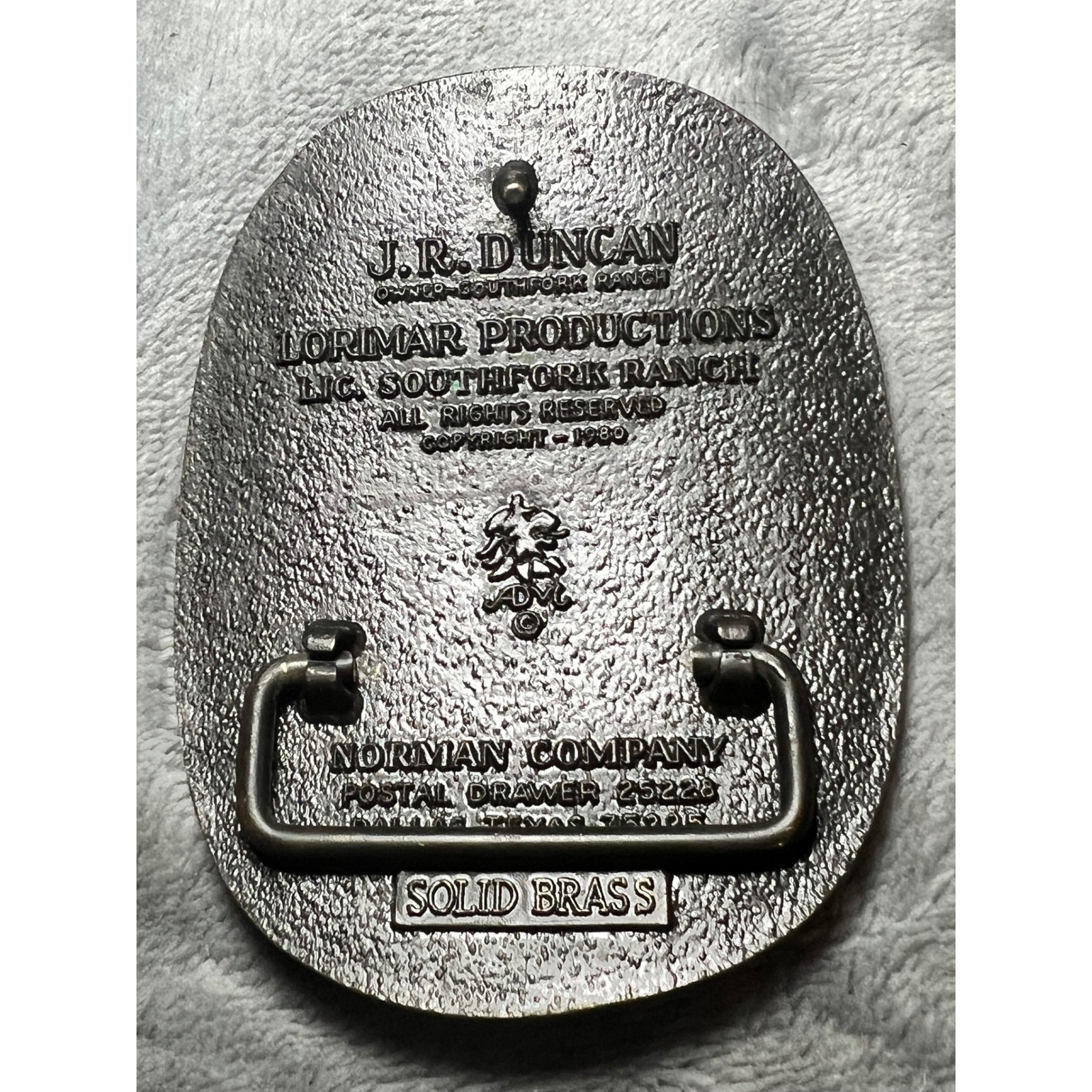 Vintage 1980 Southfork Ranch Dallas Belt Buckle Solid Brass JR Duncan