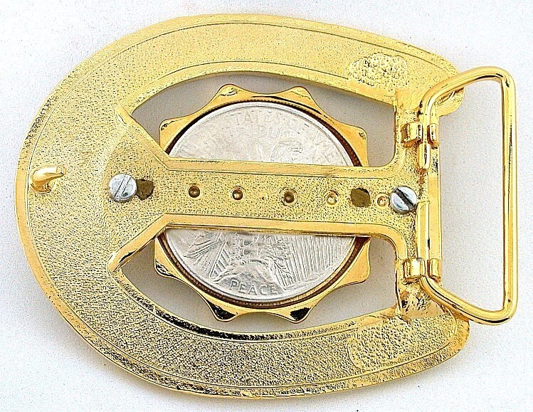 Gold Color Western Horseshoe 1925 Peace Silver Dollar Belt Buckle EPBB239