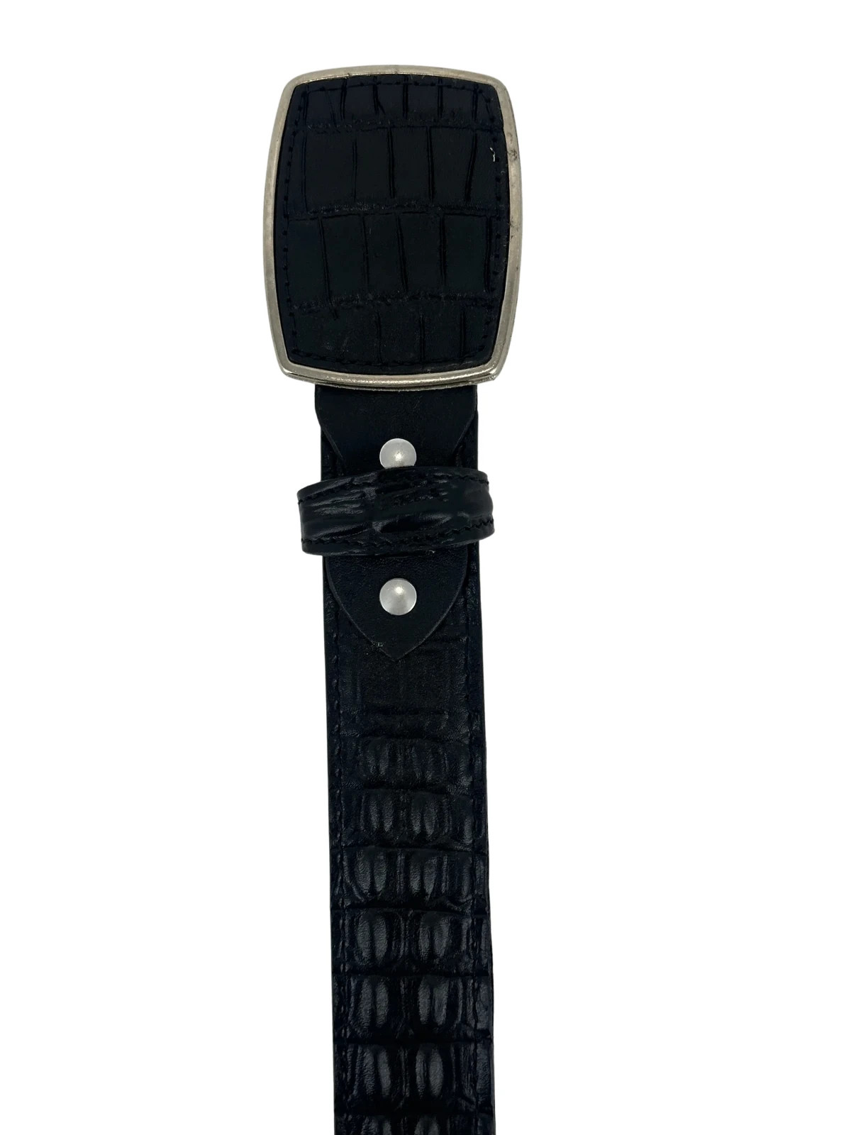 Genuine Leather Alligator Caiman Print Western Belt with Removable Buckle -Black