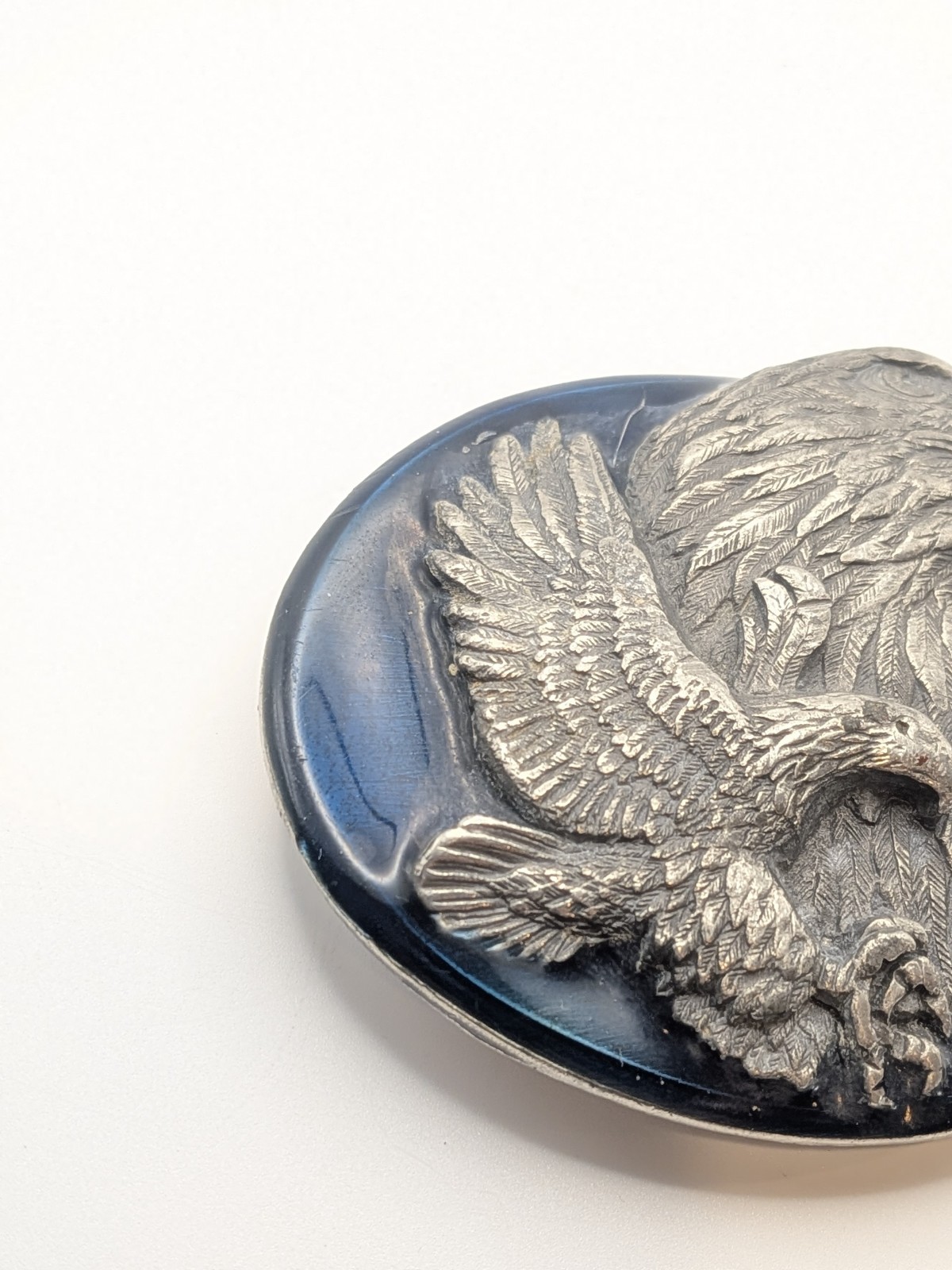 Vtg Eagle Blue Enamel Inlay Belt Buckle Pewter 3D Design Siskiyou 1990