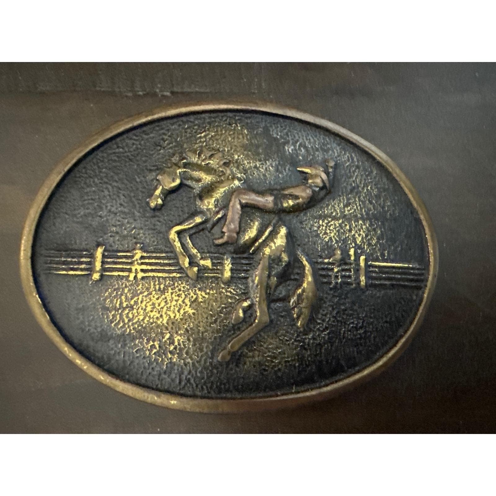 Vintage 1978 BTS Brass Belt Buckle Rodeo Cowboy Bucking Bronco Made in USA 3&Prime;