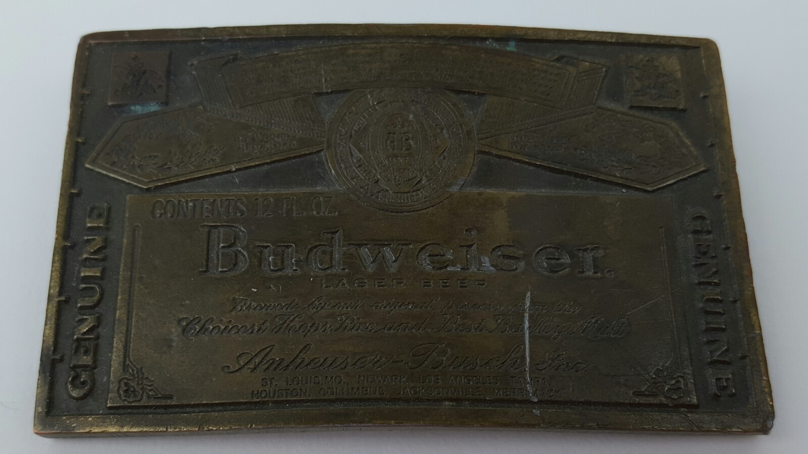 Vintage Budweiser King of Beers 12 Oz Bottle Label Brass Metal Belt Buckle A-168