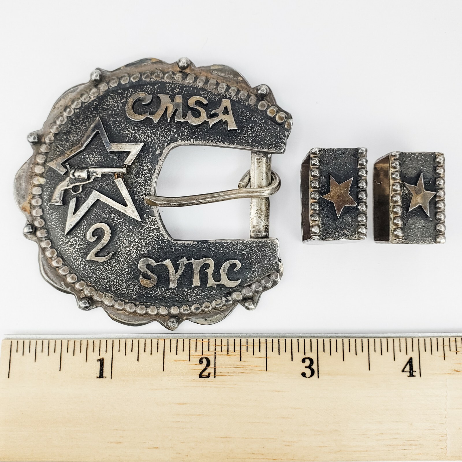 CMSA Belt Buckle Sterling Silver OS Silver SVRC Mounted Shooters 2 Retainers