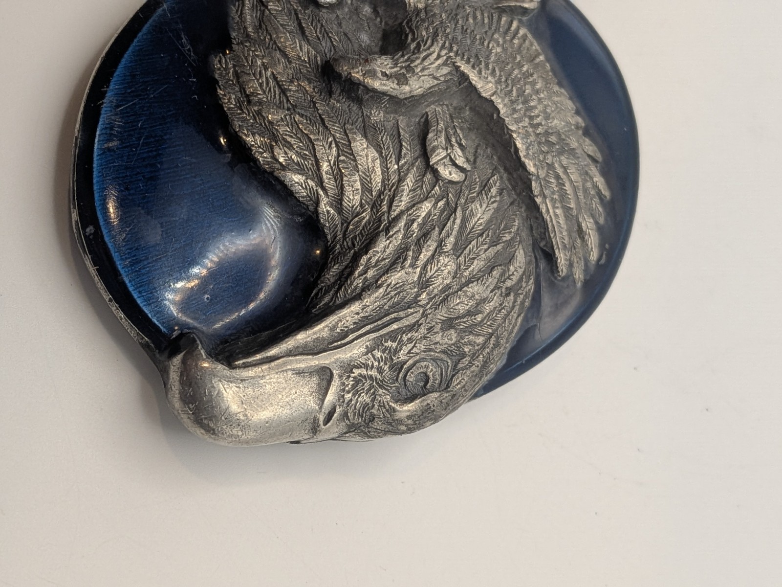 Vtg Eagle Blue Enamel Inlay Belt Buckle Pewter 3D Design Siskiyou 1990