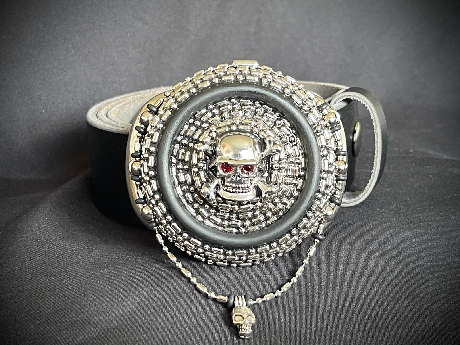 “ Skull Reliquary Halo” Buckle Gothic Beaded Chain 3” x 3” OOAK Darren McNeese