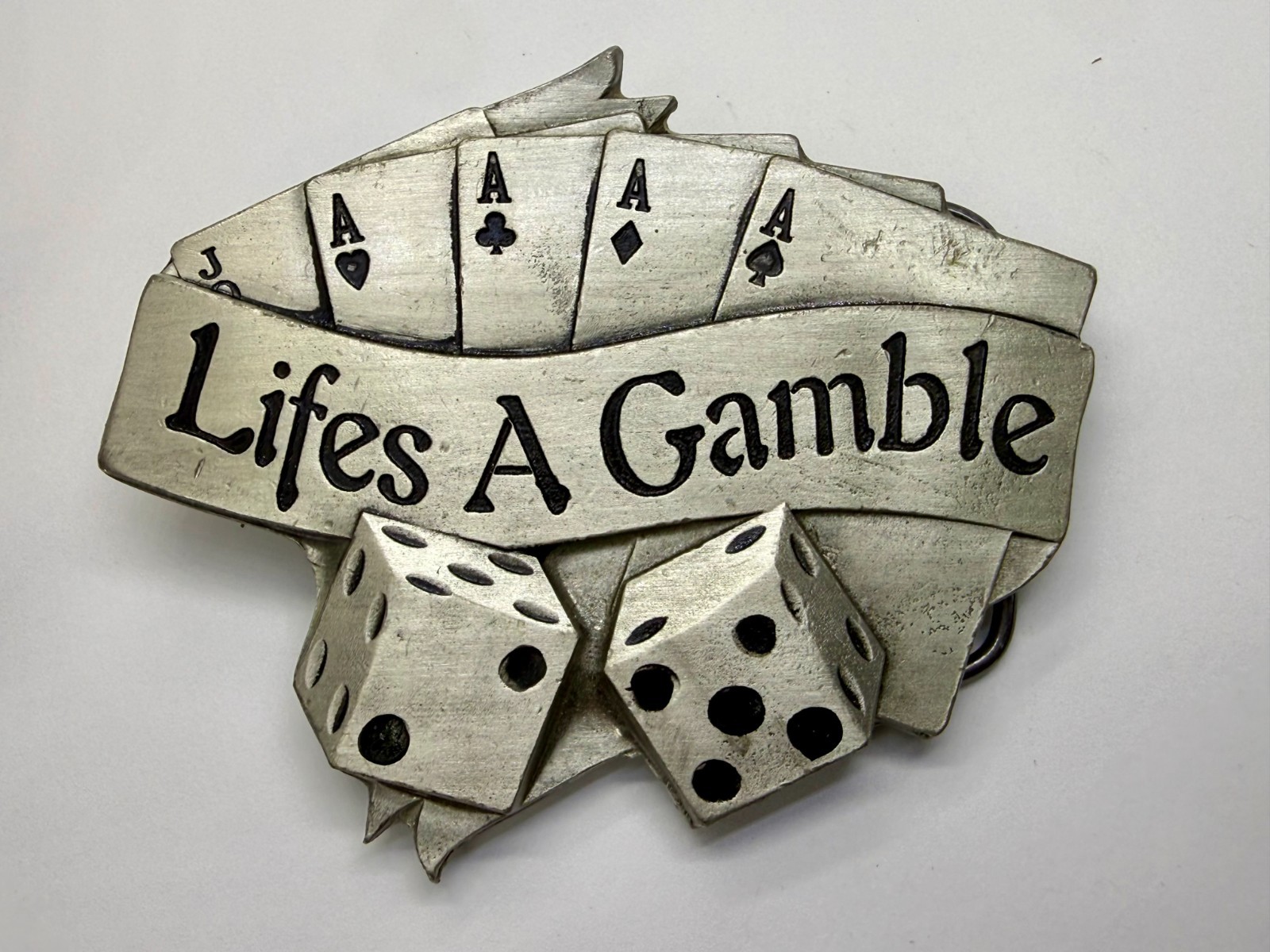 Life&rsquo;s a Gamble Royal Flush Cards Dice Gambling Belt Buckle 2002 Mobtown