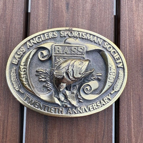 Bass Anglers Sportsman Society 20th Anniversary Belt Buckle 1987 LE Pewter Fish