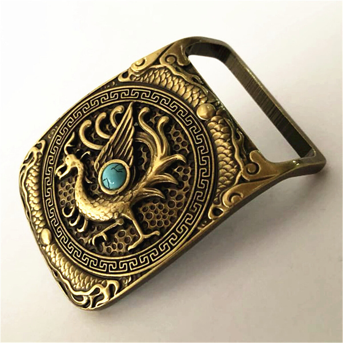 Phoenix Turquoise Western Cowboy Solid Brass Copper Mens Belt Buckle Vintage