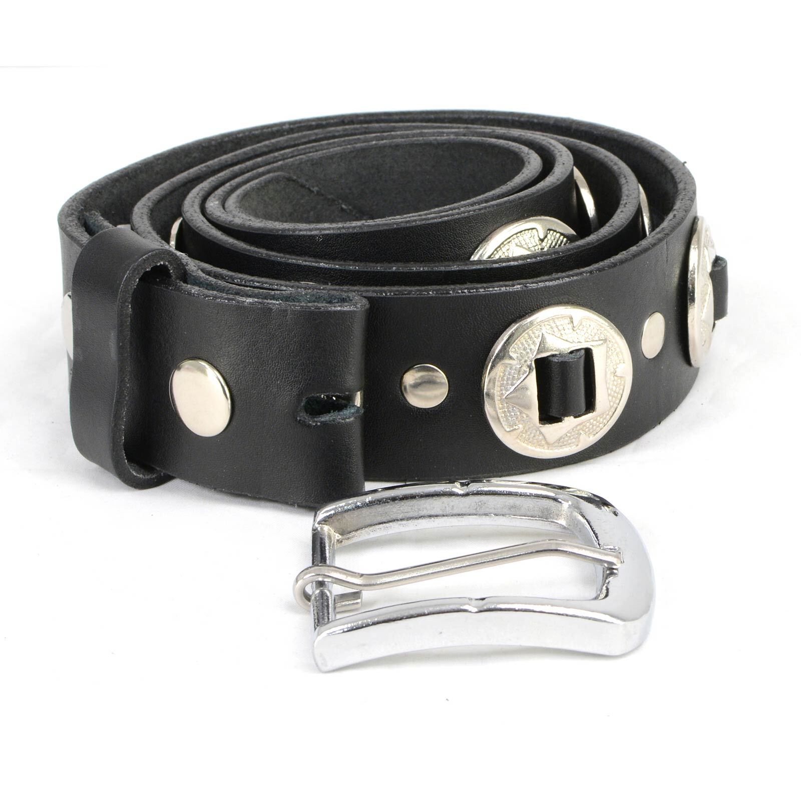 Milwaukee Leather 7120 Mens Chrome Conchos Leather Belt w/Interchangeable Buckle