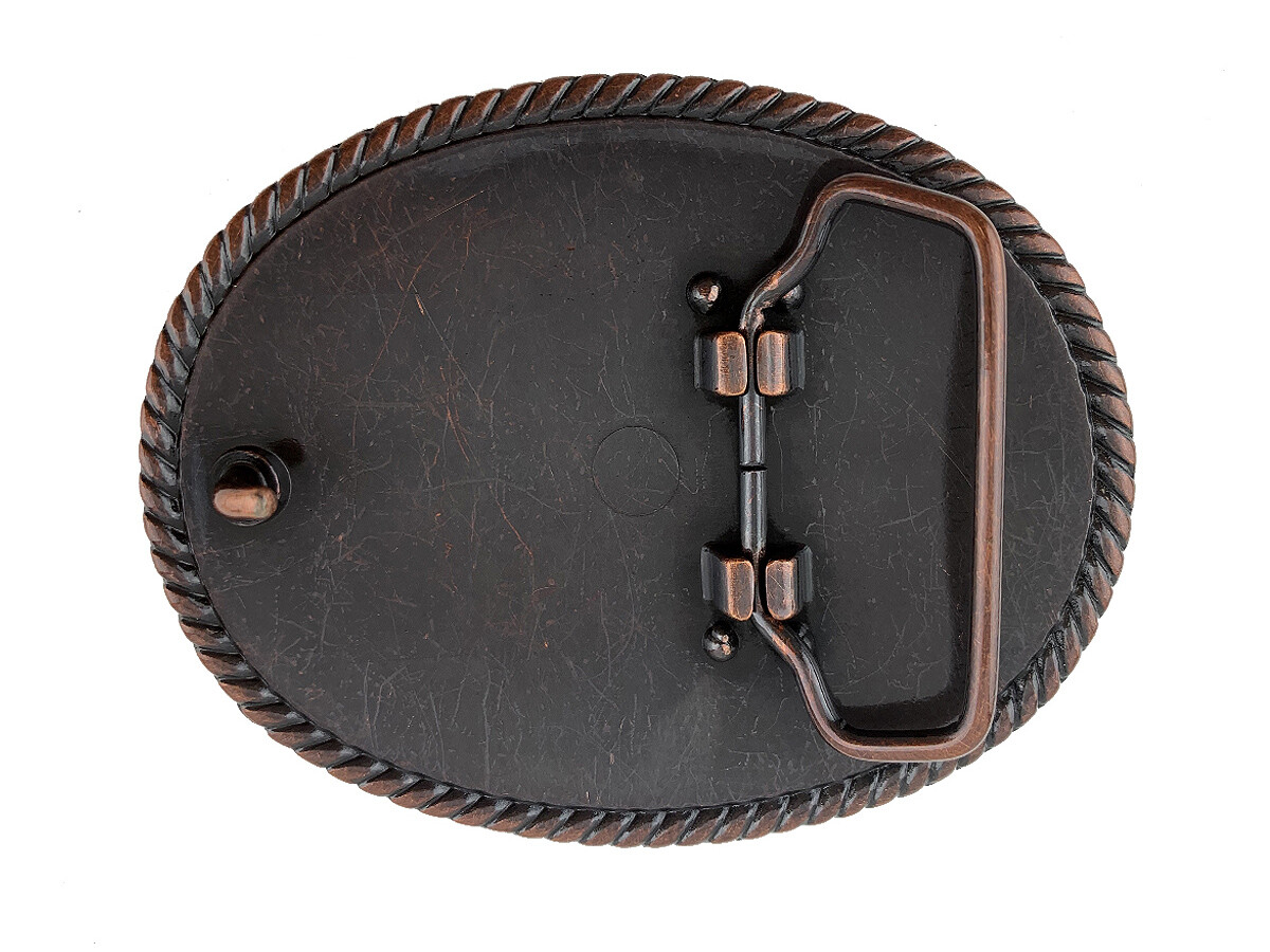 Engraved Oval Rope Border Antique Copper Finish Western Belt Buckle